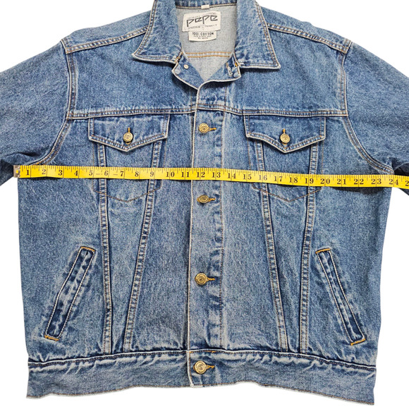 Vintage Pepe Jean Jackent Mens Medium Blue 80s Trucker Style Denim Stone Wash - Picture 14 of 16